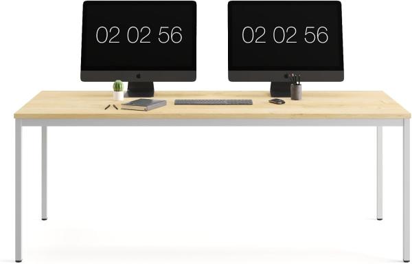 Furni24 Rechteckiger Universaltisch mit laminierter Platte Eiche 140 x 80 x 75 cm, Metallgestell und niveauausgleichs Füßen, ideal im Homeoffice als Schreibtisch, Konferenztisch, Computertisch, Esstisch