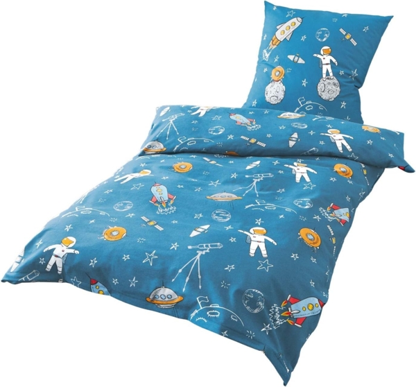 JACK Kinderbettwäsche JACK by Bierbaum Kinder Linon Bettwäsche 2 tlg. 135x200cm Astronaut, Renforcé, 2 teilig, Hochwertige Kinder Bettwäsche, Weltraum, Astronaut, aktuell und chic
