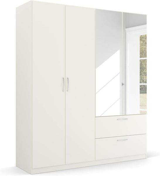 Rauch Möbel Pure by Quadra Spin Schrank Drehtürenschrank, Weiß, 4-trg. mit Spiegel, inkl. 2 Kleiderstangen, 2 Einlegeböden, 2 Schubkästen, BxHxT 181x210x54 cm