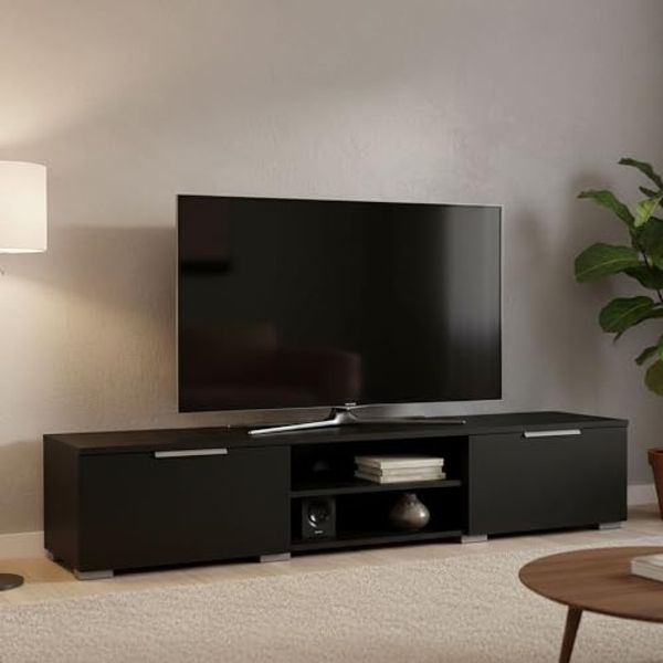 Dmora - Fernsehschrank Fantine, Ständer für Wohnzimmerfernseher, Niedriges Wohnzimmer-Sideboard, TV-Ständerbasis, 173x40 h33 cm, Schwarz