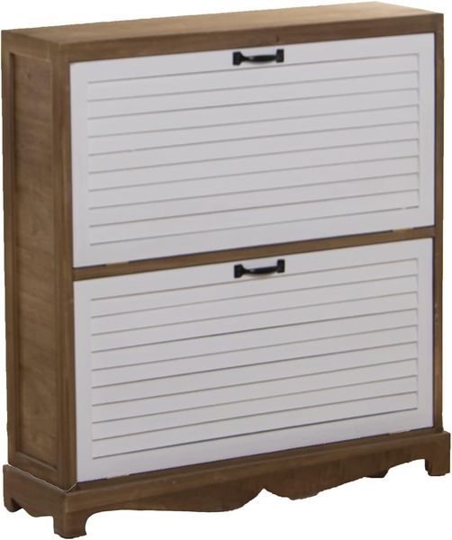DRW Schuhschrank mit 2 Türen aus Paulownia-Holz in Natur und weiß 76 x 22 x 93 cm, bunt, Grande