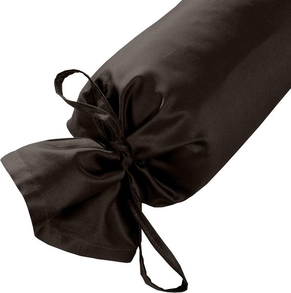 Mako Satin / Baumwollsatin Nackenrollen Bezug uni / einfarbig Espresso Braun 15x40 cm mit Bändern Bild 2