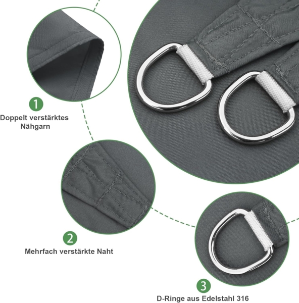 AXT SHADE Sonnensegel Wasserdicht Rechteckig 4x6 m Wetterschutz Sonnenschutz PES Polyester mit UV Schutz für Terrasse Balkon Garten-Grau Anthrazit(Wir Machen Sondergrößen) Bild 4