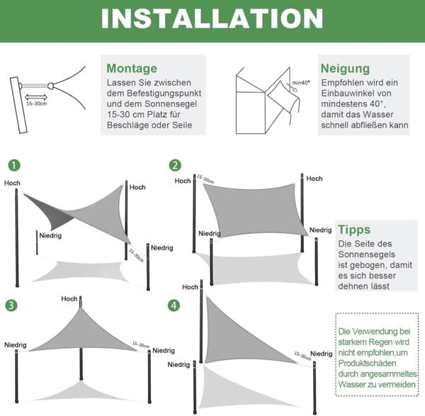 AXT SHADE Sonnensegel Wasserdicht Rechteckig 4x6 m Wetterschutz Sonnenschutz PES Polyester mit UV Schutz für Terrasse Balkon Garten-Grau Anthrazit(Wir Machen Sondergrößen) Bild 5