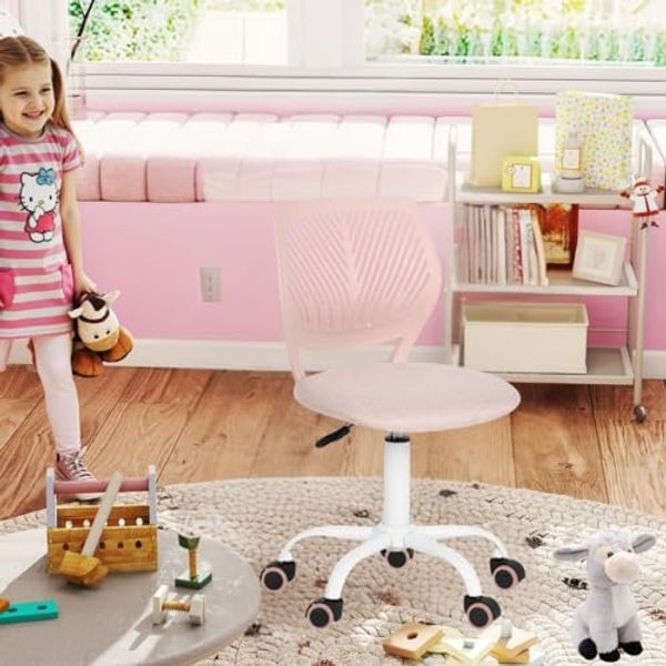 FurnitureR Kinder Schreibtischstuhl, höhenverstellbarer Drehstuhl mit kleinem Loch Rückenlehne Design, geeignet für Kinderzimmer oder Arbeitszimmer, Molandi Pink