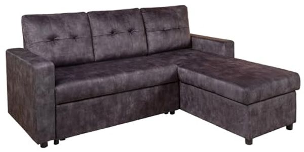 riess-ambiente 3-Sitzer APARTMENT 205cm grau · Eckcouch mit Samt-Bezug und Bettfunktion, Einzelartikel 1 Teile, Ottomane links / rechts · mit Stauraum · Nosagfederung · inkl. Kissen