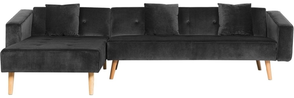 Ecksofa mit Schlaffunktion Samtstoff schwarz rechtsseitig VADSO
