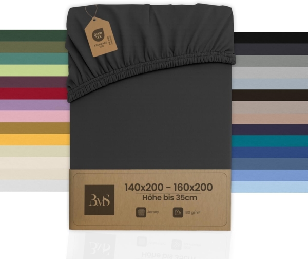 Bettwaesche-mit-Stil Jersey Spannbettlaken anthrazit 140 – 160 x200cm Höhe bis 30cm