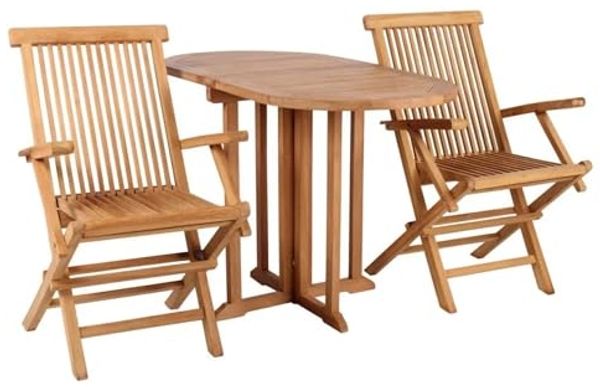 MR. DEKO Garten-Essgruppe Teak klappbar – Andover Sessel & Balcony Tisch, 120x60 cm