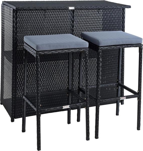 Polyrattan Bar Gartenbar Barset Sitzgruppe Rattan Set Tresen Barhocker Schwarz