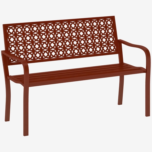 Outsunny Gartenbank 2-Sitzer, wetterfest, mit Rücken- & Armlehnen, 240kg belastbar (Sitzbank, 1-St, Gartenmöbel), für Balkon Terrasse, Garten, 127 x 63 x 85 cm, Rot