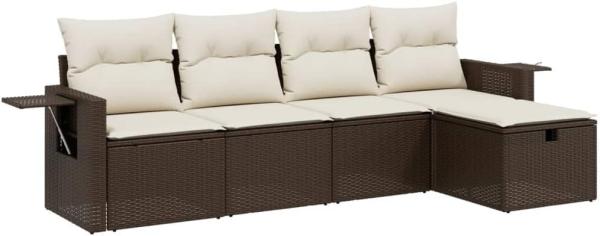 vidaXL 5-tlg. Garten-Sofagarnitur mit Kissen Braun Poly Rattan