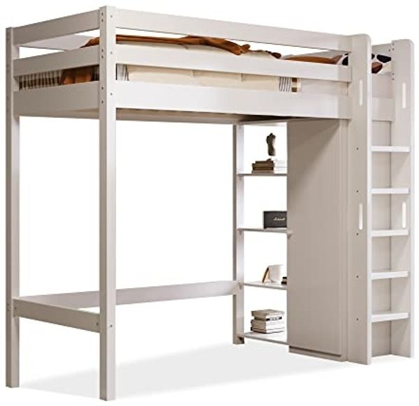 Odikalo Kinderbett Hochbett Einzelbett mit Kleiderschrank 6 Regalen 208*110*186 cm Weiß