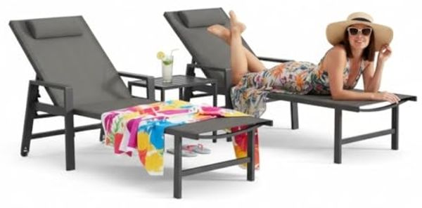 Melko Gartenliege Gartenmöbel Set Aluminium 2x Sonnenliege Balkontisch Klappliege Tisch, Relax-Set, 3 St, 2x Liege, 1x Tisch, wetterfest