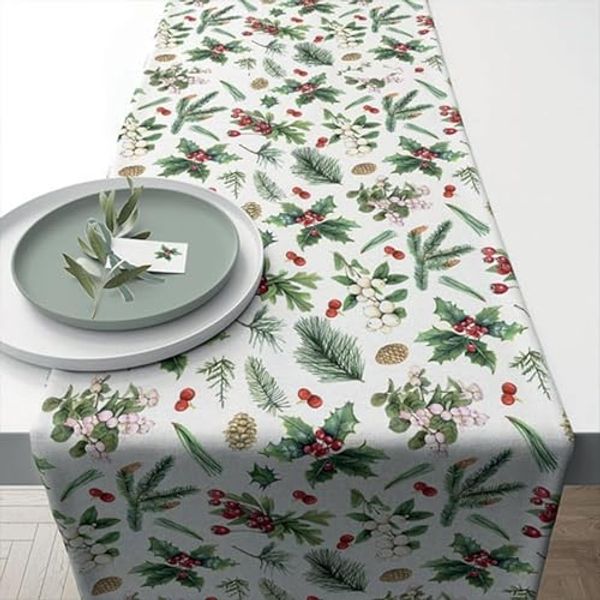 Ambiente® Tischläufer Winter greenery (1-tlg, 1-teilig), Tischläufer Tischdecke ca. 40x150cm Baumwolle