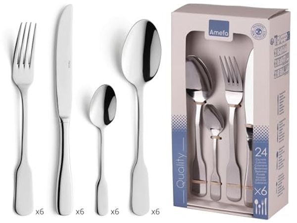 Amefa 070500AF01C40 Triomphe Besteckset, 24-teilig, Edelstahl, glänzende Oberfläche, 13,7 x 7 x 26,5 cm