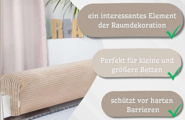 Bettkantenschutz für Kinderbetten 90 cm - Schutz für Bettrahmen Baby Bett rausfallschutz für boxspringbett bettgitter mit Bezug Kantenschutz Kinder Babybett Beige B Bild 5