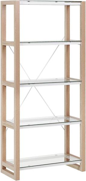 Bücherregal heller Holzfarbton Glas 4 Fächer JENKS