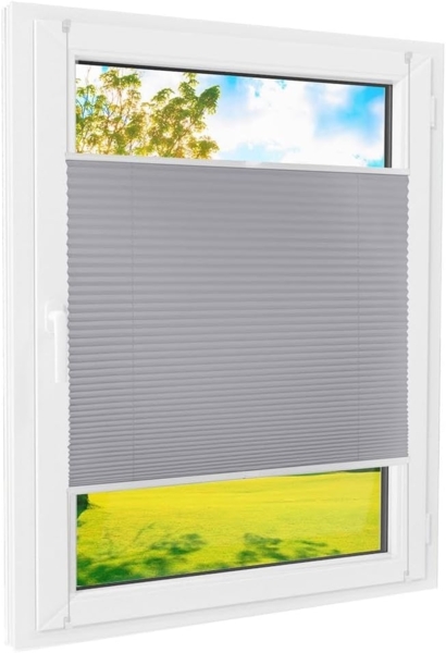 Plissee Klemmfix [grau, 80x220 cm] ohne Bohren für Tür & Fenster, Faltrollo mit einfacher Montage/Bietet optimalen Sichtschutz und Privatsphäre, idealer Sonnenschutz - Farbe: Grau, Höhe (cm): 220, Breite (cm): 80