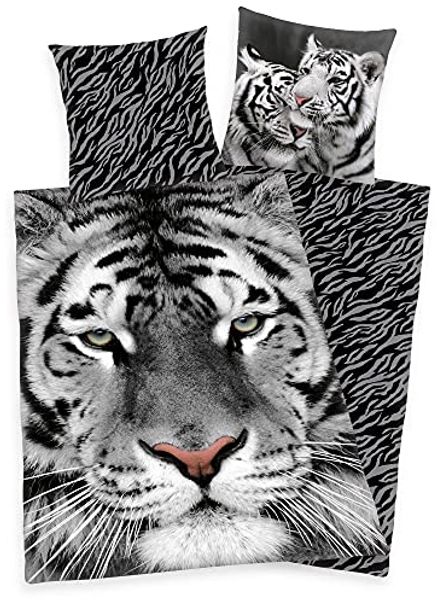 Bettwäsche Set weißer Tiger 135 x 200 cm 80 x 80 cm 100% Baumwolle