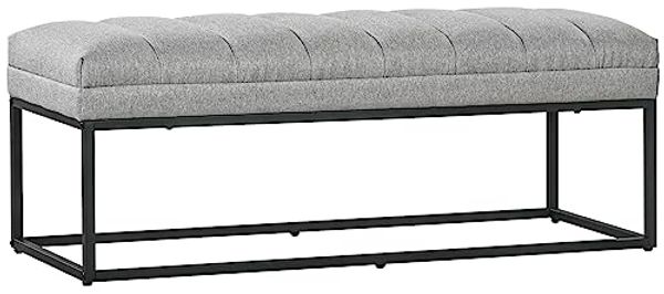 HOMCOM Polsterbank Bettbank in Leinenoptik (Schlafzimmerbank, 1-St, Schminkbank), Stahl, Hellgrau, 120 x 44 x 45,5 cm