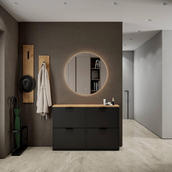 Planetmöbel 2 x Schuhschrank schmal mit 2 Klappen platzsparender Schuhregal mit 4 Ablagen, Schuhkommode für Diele, Flur, Garderobe 60 x 23 x 80,5 cm, schwarz Bild 2