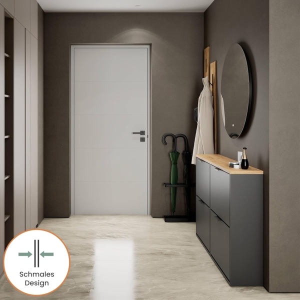 Planetmöbel 2 x Schuhschrank schmal mit 2 Klappen platzsparender Schuhregal mit 4 Ablagen, Schuhkommode für Diele, Flur, Garderobe 60 x 23 x 80,5 cm, schwarz Bild 5