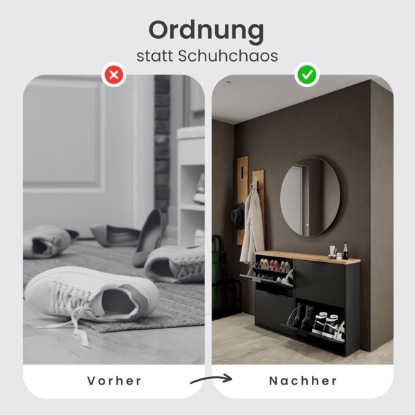 Planetmöbel 2 x Schuhschrank schmal mit 2 Klappen platzsparender Schuhregal mit 4 Ablagen, Schuhkommode für Diele, Flur, Garderobe 60 x 23 x 80,5 cm, schwarz Bild 4