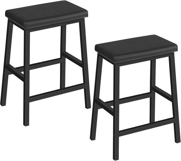 HOOBRO 2er Set Barhocker, Hocker gepolstert, Barstuhl für die Küche, Barhocker Ohne Lehne, 61 cm hoch, für Hausbar, Esszimmer, einfacher Aufbau, Schwarz EBB01MD01
