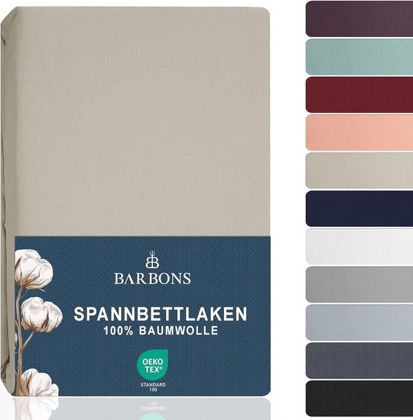 BARBONS Spannbettlaken 160x200 cm - 100% Baumwolle Spannbettlaken, Oeko-TEX Zertifiziert, Bettlaken Jersey, Spannbetttuch, Matratzenhöhe bis 25 cm (Sand - 160x200)
