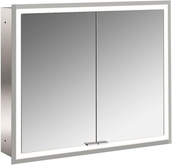 Emco asis prime Lichtspiegelschrank, Unterputzmodell, 2 Türen, 800mm, Ausführung: Gehäuse Aluminium - Rückwand weiß - 949705172