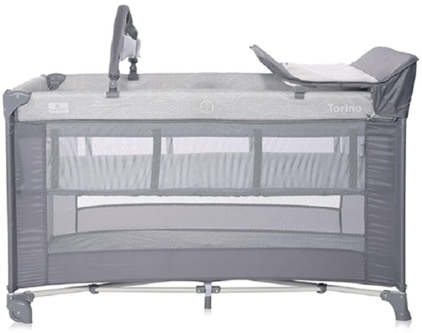 Lorelli Reisebett Torino plus 2 Ebenen Wickelauflage Spielbogen Räder faltbar dunkelgrau Bild 3
