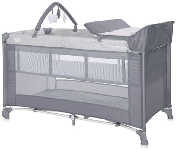 Lorelli Reisebett Torino plus 2 Ebenen Wickelauflage Spielbogen Räder faltbar dunkelgrau Bild 2