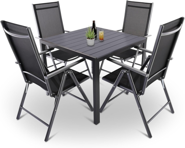 Raburg Garten-Essgruppe moderne Sitzgruppe aus wetterfestem Aluminium, Norvey, (Set), 7-fach verstellbarer Rückenlehne, Gartentisch in edler Holzoptik