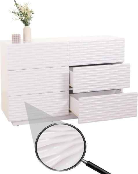 Kommode HWC-M52, Schrank Sideboard, 3D-Design Schubladen Push-to-open Massivholz Mango MDF 81x120x42cm Hochglanz weiß