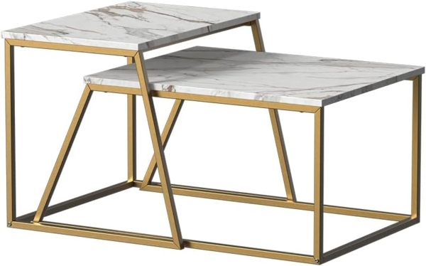 Couchtisch-Set Myra Marmor-Weiß/Gold 60 x 50 cm 2 Teile Vicco