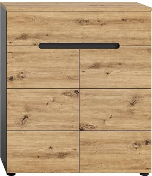 Lomadox Schuhkommode CORTONA-158, Schuhschrank Garderobenschrank Flurschrank modern in grau und Eiche