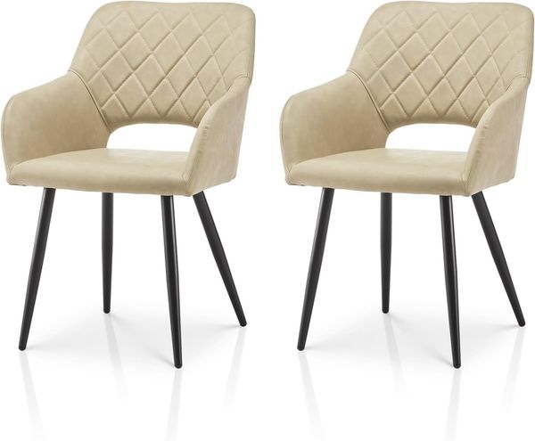 TUKAILAI Esszimmerstühle 2er Set aus Kunstleder, Küchenstuhl Polsterstuhl mit Offener Rückenlehne,Armlehnen,Gepolstertem Sitz, Metallbeinen, Stühle für Wohnzimmer,Esszimmer,Küche