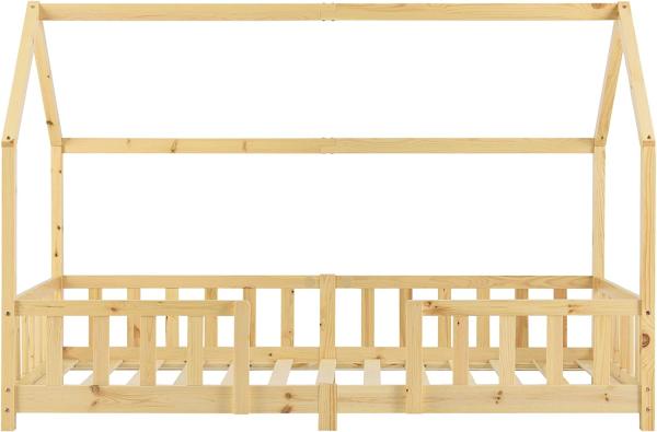 en.casa 'Sisimiut' Hausbett aus Kiefernholz 90x200 cm inkl. Lattenrost und Rausfallschutz, natur