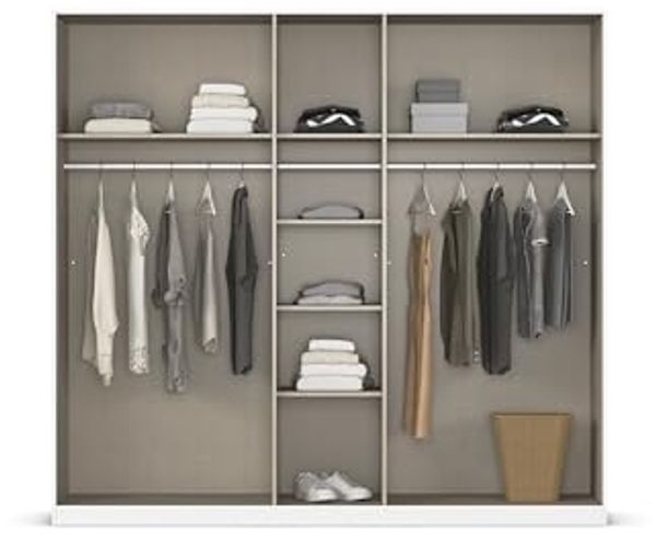 Rauch Möbel Alabama, Kleiderschrank, Garderobenschrank, 5-türig, Spiegel, Zubehör Classic, 3 Kleiderstangen, 6 Einlegeböden, Farbe Hochglanz Weiß/Weiß, Griff Grau metallic, 226 x 210 x 54 cm Bild 6