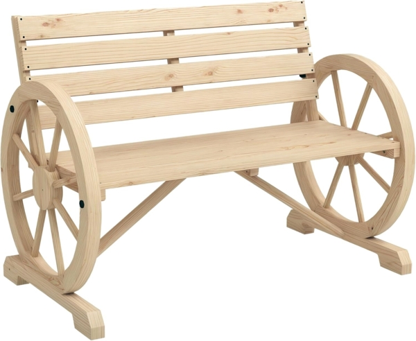 Outsunny Gartenbank 2-Sitzer Sitzbank Holzbank Wagenrad mit Armlehne Landhausstil Tannenholz Naturholz 105,5 x 56 x 79 cm