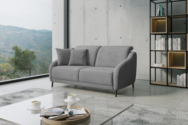 CAVADORE 3er-Sofa Blue / 3-Sitzer Couch im modernen Design mit motorischer TV-Funktion inklusiv Klapptisch, Kopfteilverstellung und mattschwarzen Metallfüßen / 192 x 93 x 104 / Mikrofaser, Mittelgrau Bild 2