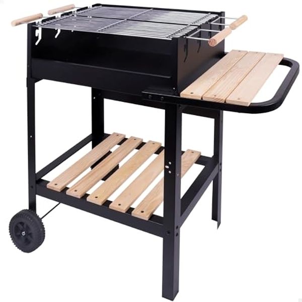 AKTIVE Tragbarer Holzkohlegrill mit Doppelgrill, Metall, 100,5 x 40 x 88,5 cm, 3 verstellbare Höhen, 2 Räder für einfachen Transport, emaillierte Metall- und Holzoberflächen, Carbongrills (52975)