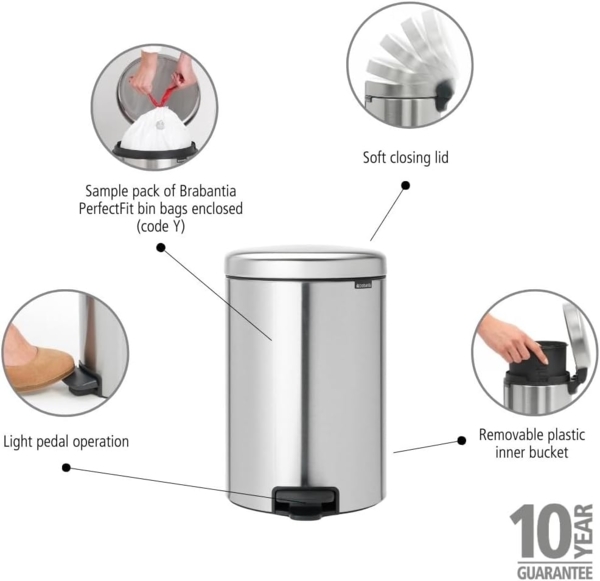 Brabantia 'NewIcon' Treteimer, Matt Stahl Fingerprint Proof, 20 Liter Bild 2