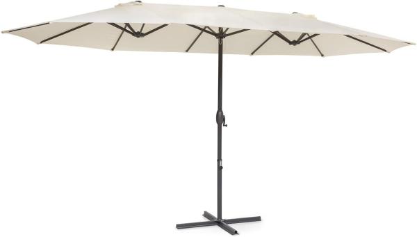 Blumfeldt Twin Peaks - Sonnenschirm Sonnenschutz, Maße: 456 x 245 x 268 cm (BxHxT), Material: Polyester, UV-Schutzfaktor 50, wasserabweisend, Aluminium-Standbein, Rostschutz, inkl. Standbasis, creme