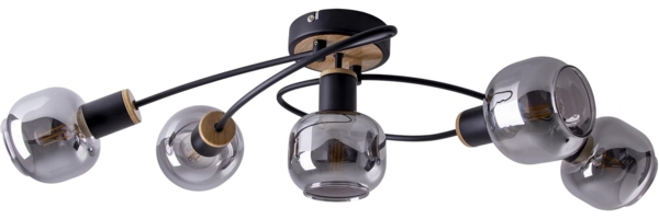 näve Deckenleuchte Fumoso, ohne Leuchtmittel, 5-flammig, E14, Glas dunkel getönt, geschwungene Form, schwarz, natur