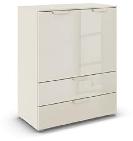 rauch Aditio Box, Kommode, 2-türig, 2 Schubladen, mit Glasfront, mit Softclose-Funktion, Farbe Beige, BxHxT 80x100x42cm