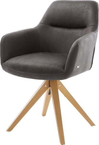 Esszimmerstuhl Pejo-Flex Mikrofaser Anthrazit Vintage Holzgestell kantig Natur Taschenfederkern