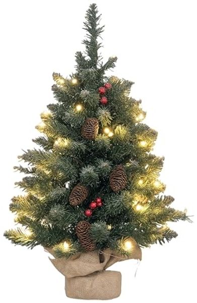 HOMCOM Künstlicher Weihnachtsbaum 0,6 m, 86 Astspitzen, mit 50 warmweißen LED, Künstlicher Baum, für Weihnachtsfest, Indoor, grün+weiß