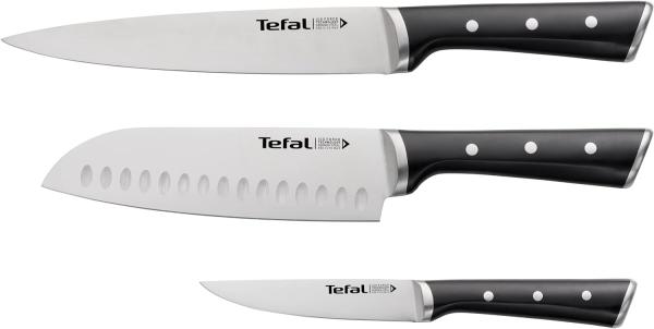 Tefal K232S3 Ice Force 3er Set | Fleisch-, Santoku- und Universalmesser | 20 x 18 x 11 cm | Schwarz